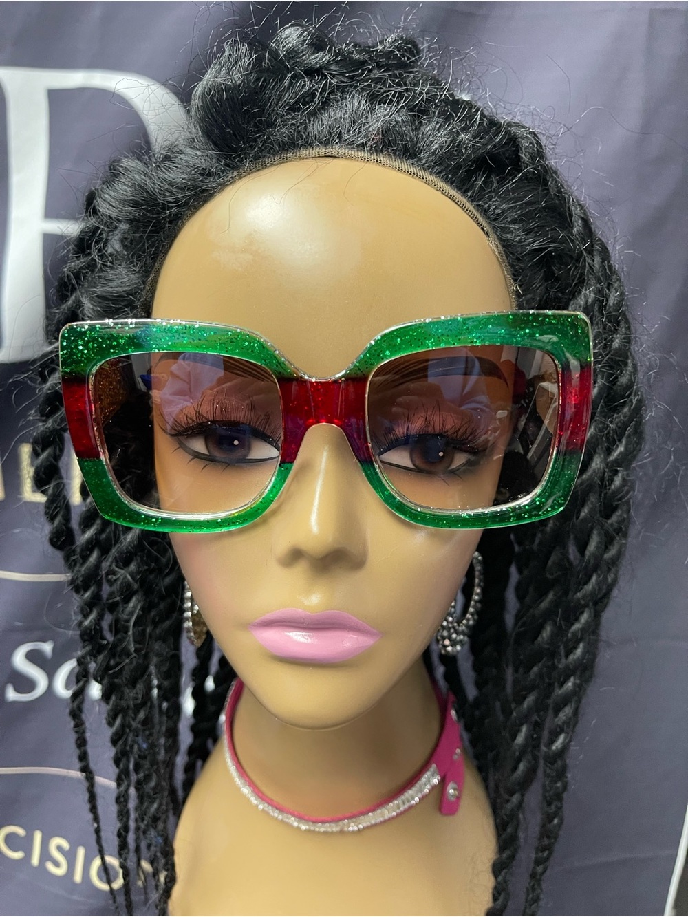 Stylish Green and Red Oversized Women's Sunglasses